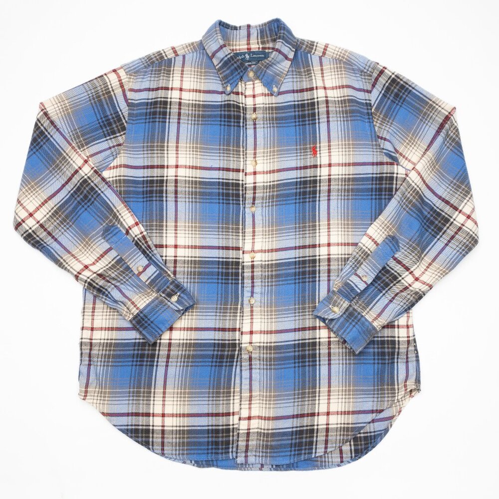Polo Ralph Lauren Flannel Shirt Men's Large Plaid Long Sleeve Button-Down Preppy